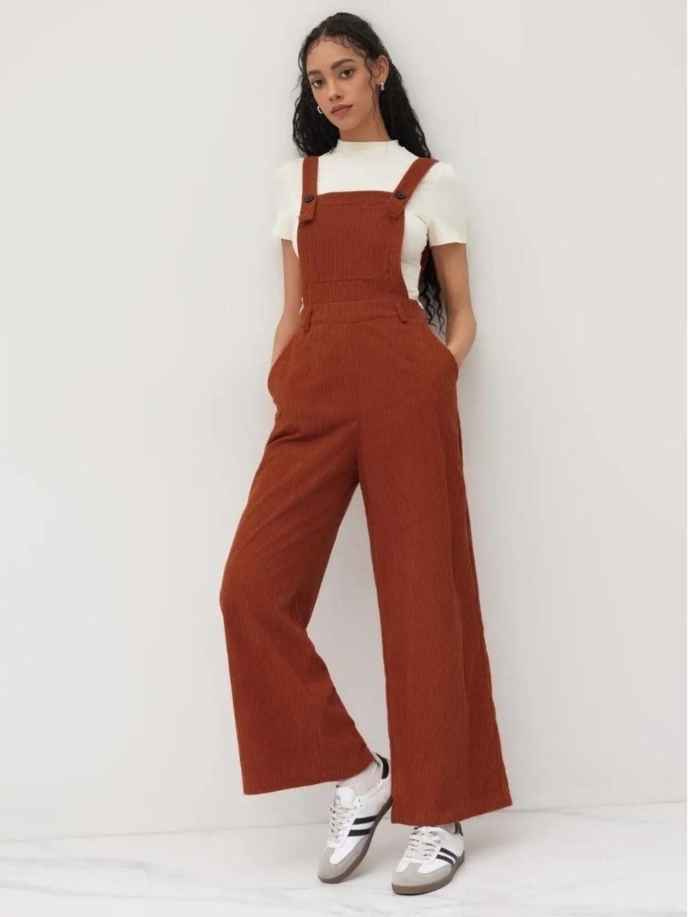 Wide-Leg Corduroy Overalls in Rust - NWT SIZE LARGE